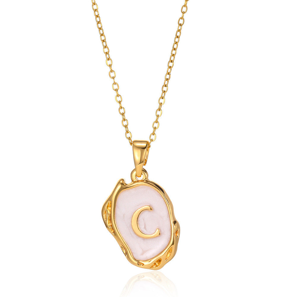 Alphabet Elegance: Simple Three-Dimensional Drop Oil Necklace with 26 Letters