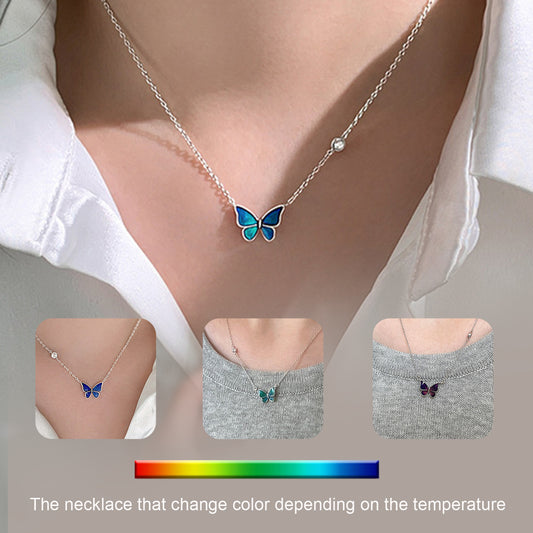 Metamorphosis Majesty: S925 Silver Color-Changing Butterfly Necklace - Fashion Novelty Jewelry