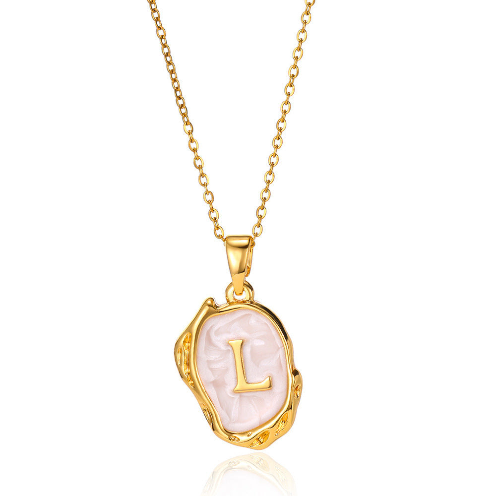 Alphabet Elegance: Simple Three-Dimensional Drop Oil Necklace with 26 Letters