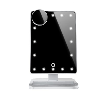 TechGlow: Touch Screen Makeup Mirror with 20 LED Lights, Bluetooth Music Speaker, and 10X Magnification