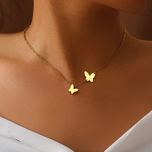 Fluttering Elegance: Stainless Steel Butterfly Pendant - Sweet, Versatile, Niche Design Necklace