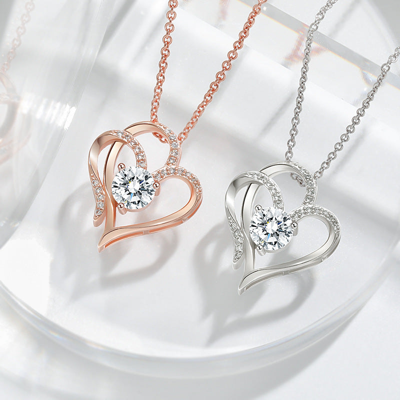 Double Love: Personalized Heart-Shaped Zircon Necklace