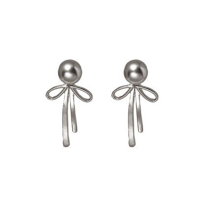 Elegant Niche Bow Earrings for Women: Silver Needle with Pearl Accent