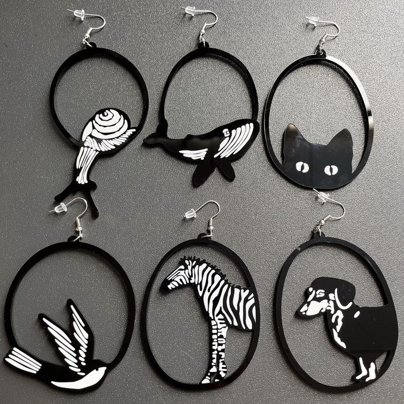 Whimsical Creatures: Acrylic Dangle Earrings in Asymmetric Black