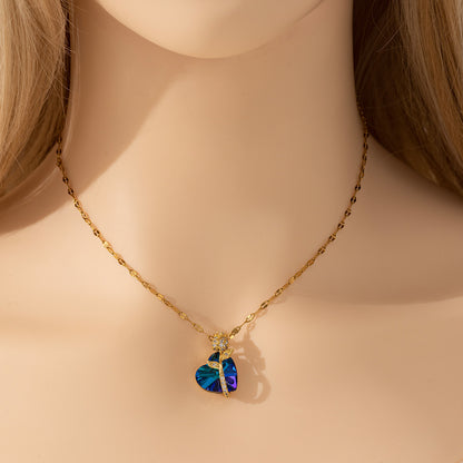 Sapphire Serenade: Women's Fashion Heart Pendant Necklace