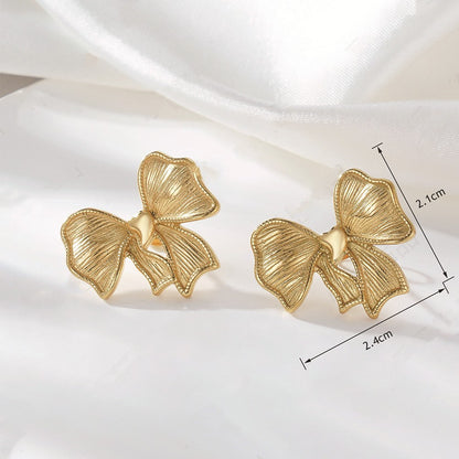 Gilded Elegance: Fashionable Titanium Steel Bow Earrings for Women