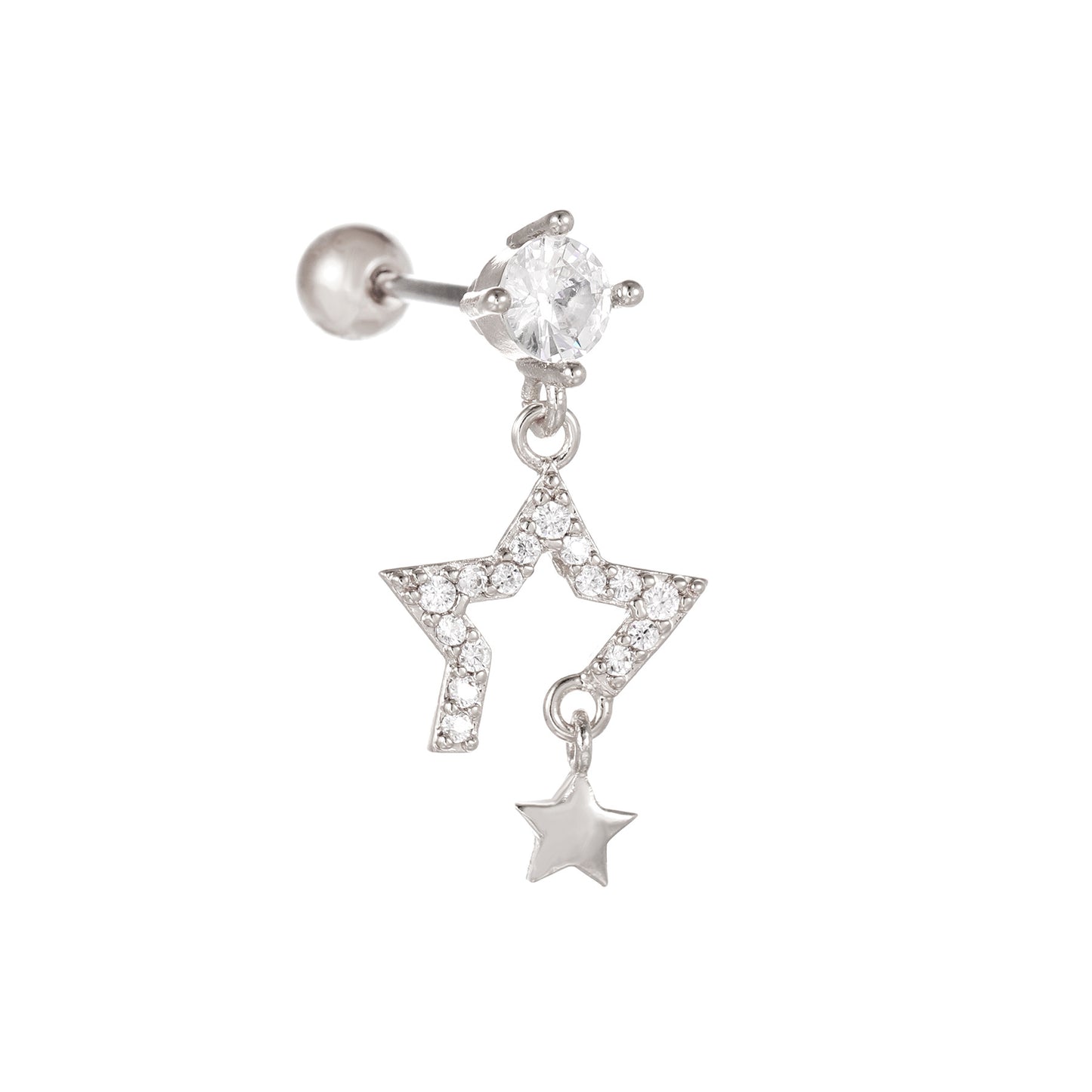 Starry Nights: Stainless Steel Chain Hoop Earring with Moon & Star CZ Pendant