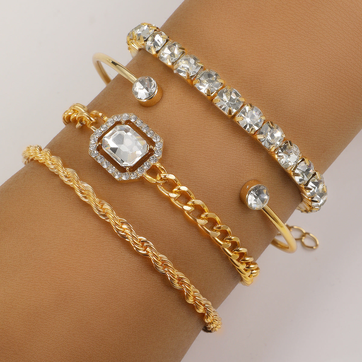 Bohemian Elegance: Vintage Crystal Bracelet Set - 4-Piece Twisted Cuff Chains