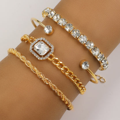 Bohemian Elegance: Vintage Crystal Bracelet Set - 4-Piece Twisted Cuff Chains