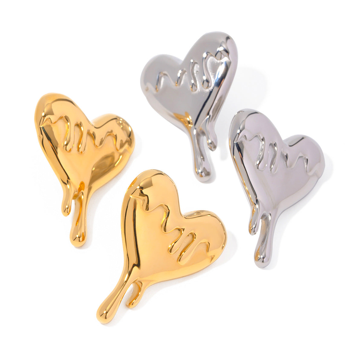 Gilded Affection: 18K Gold Stainless Steel Melting Heart Earrings