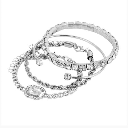 Bohemian Elegance: Vintage Crystal Bracelet Set - 4-Piece Twisted Cuff Chains