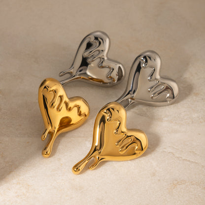 Gilded Affection: 18K Gold Stainless Steel Melting Heart Earrings