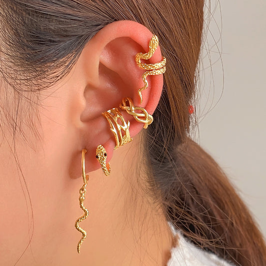 Glamorous Rebellion: Gold-Plated Snake Ear Clip Earrings for Women