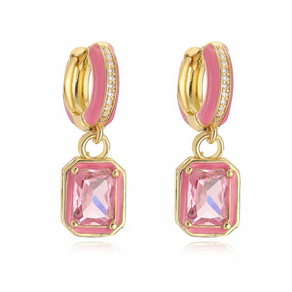 Candy Drops: Colorful Cube Sugar Earrings with Copper Inlay and Diamond Accents