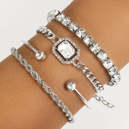 Bohemian Elegance: Vintage Crystal Bracelet Set - 4-Piece Twisted Cuff Chains