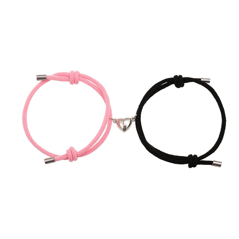 Magnetic Bond: Alloy Love Magnet Suction Couple Bracelet