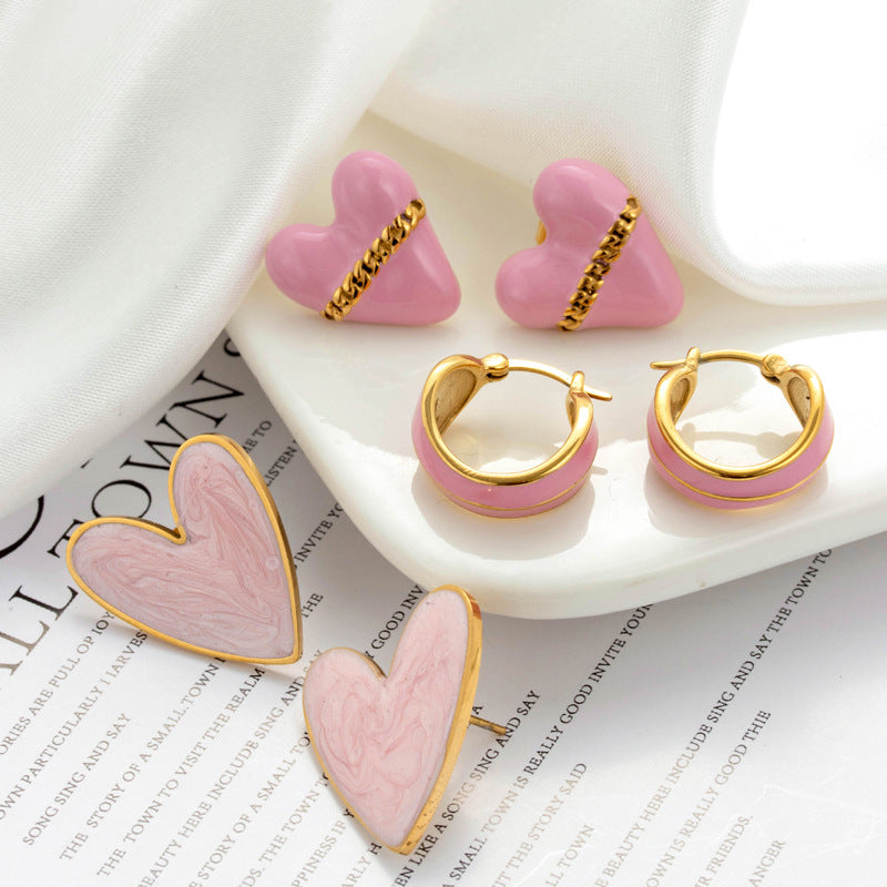 Artistic Fusion: Titanium Steel Oil Painting Heart-Shaped Earrings