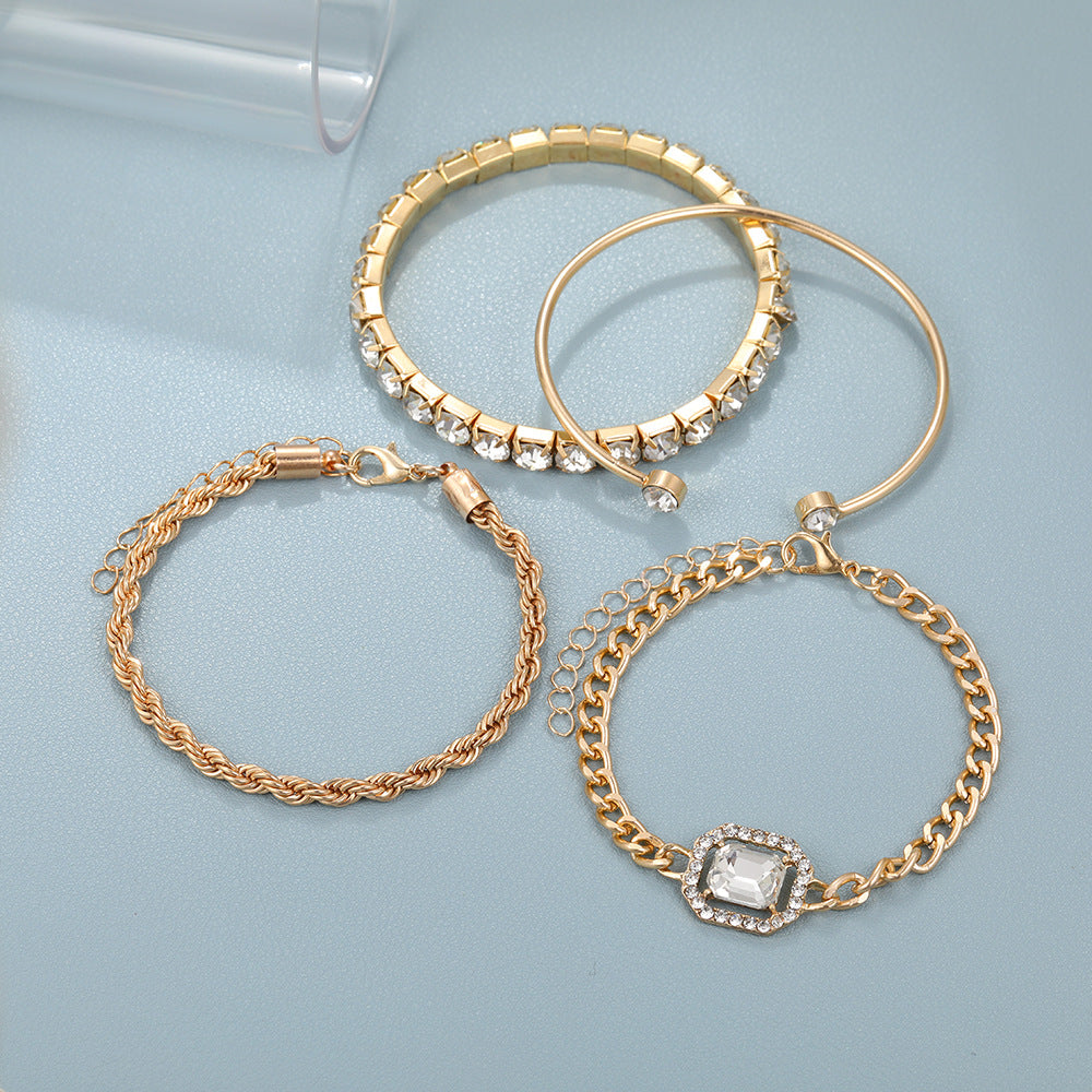 Bohemian Elegance: Vintage Crystal Bracelet Set - 4-Piece Twisted Cuff Chains