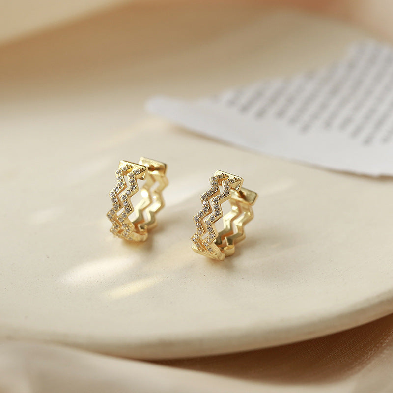 Dazzling Charm: Korean-Inspired Gold-Plated Earrings with Embedded Diamonds