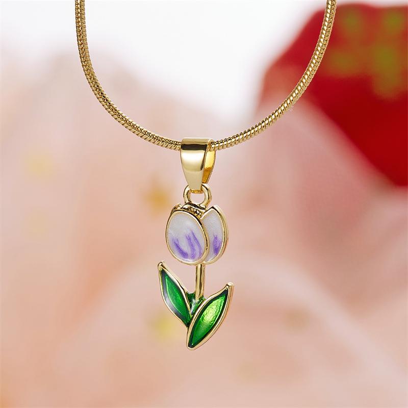 Blossoming Romance: Tulip Fashion Drop Oil Necklace and Bracelet Set