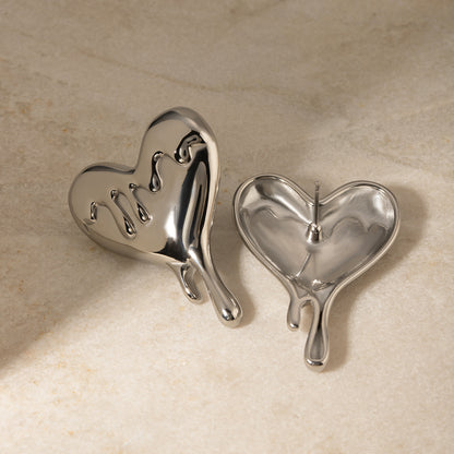 Gilded Affection: 18K Gold Stainless Steel Melting Heart Earrings