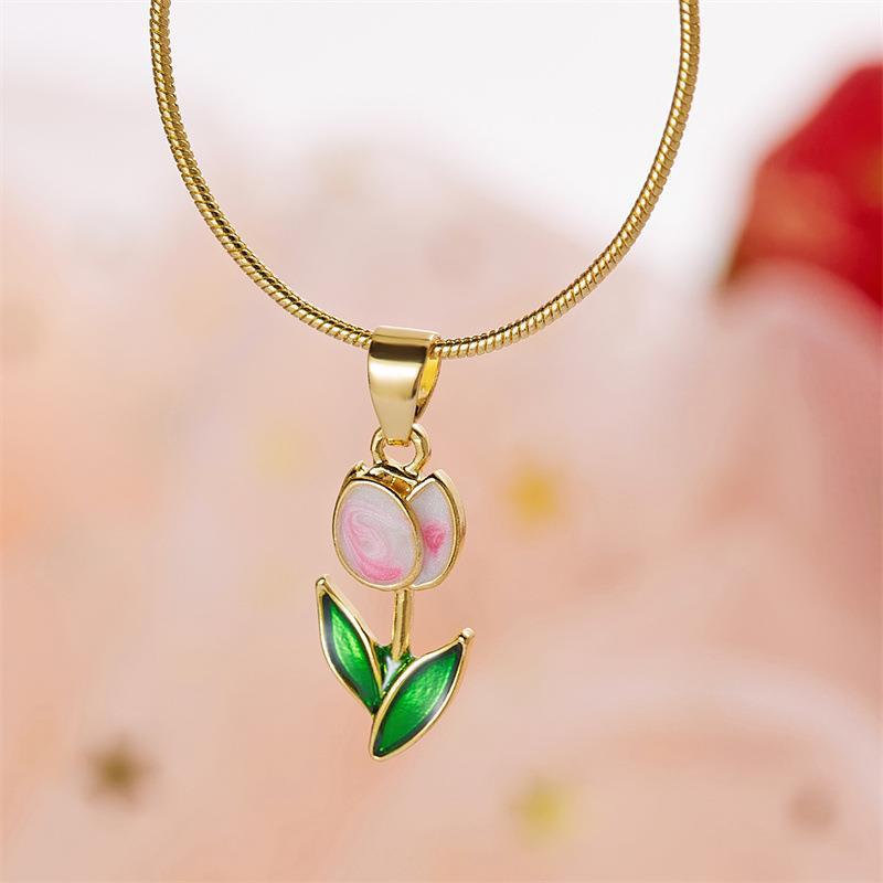 Blossoming Romance: Tulip Fashion Drop Oil Necklace and Bracelet Set
