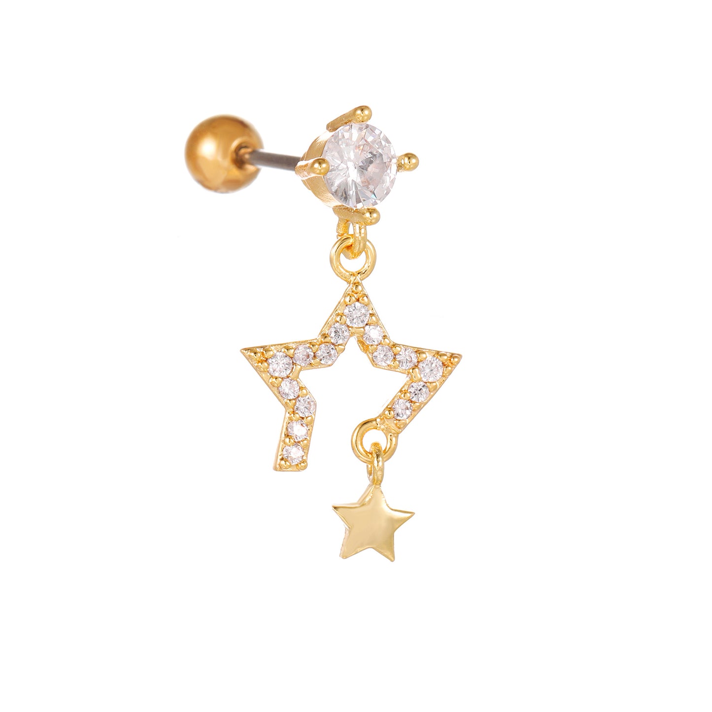 Starry Nights: Stainless Steel Chain Hoop Earring with Moon & Star CZ Pendant