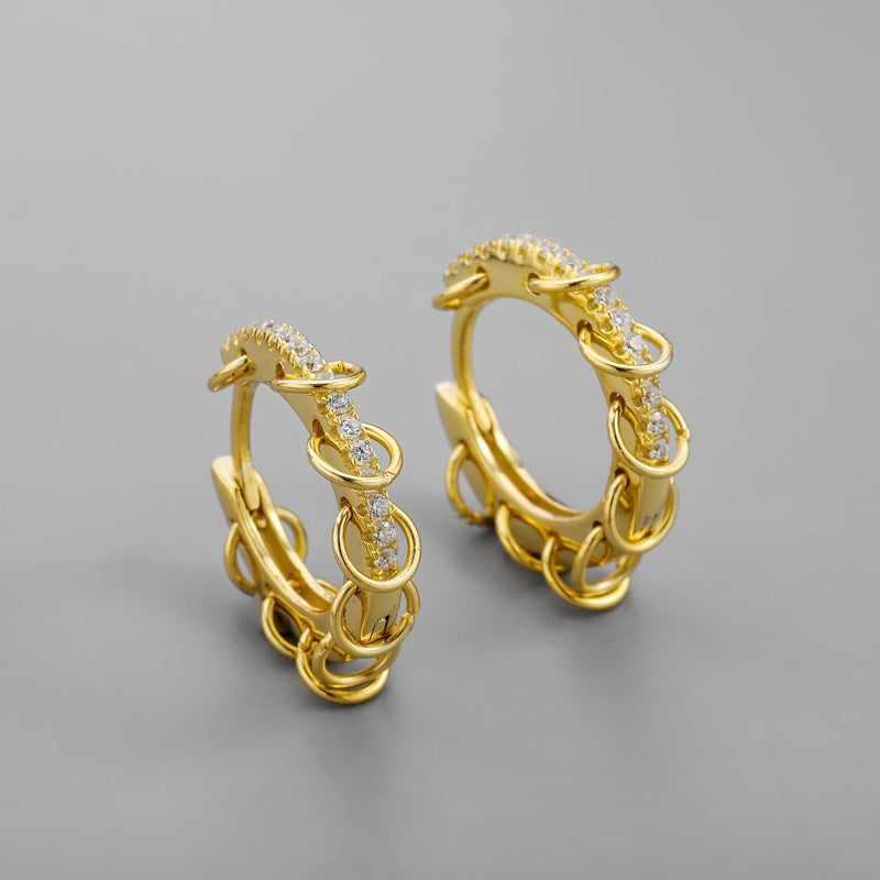 Dazzling Charm: Korean-Inspired Gold-Plated Earrings with Embedded Diamonds