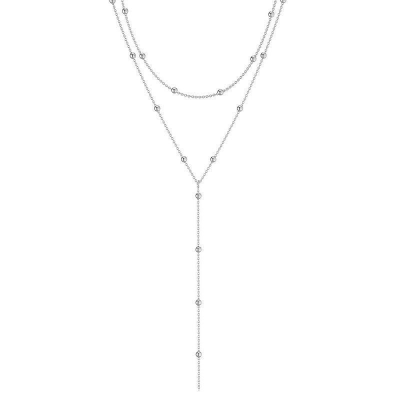 Graceful Geometry: Fashion Long Necklace with Tassel and Round Beads