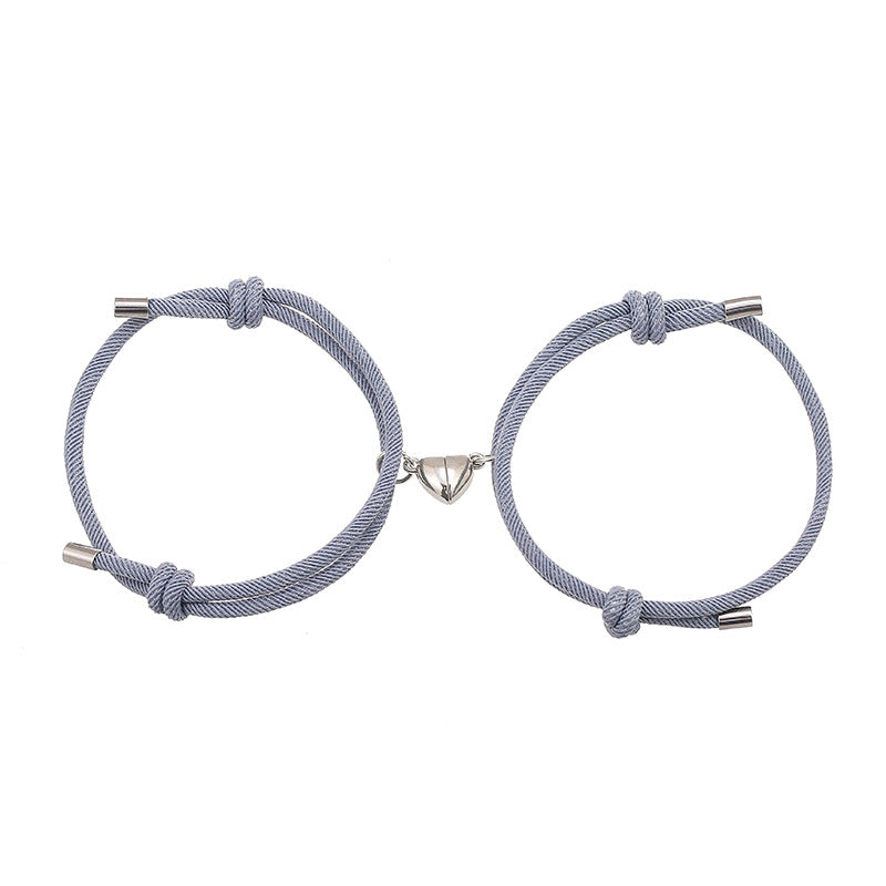 Magnetic Bond: Alloy Love Magnet Suction Couple Bracelet