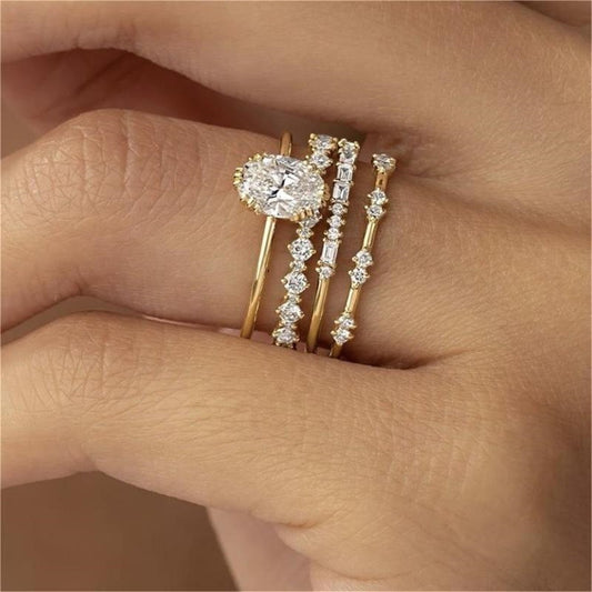 Glamorous Trio: Gold Ring Fashion Set for Stylish Ladies