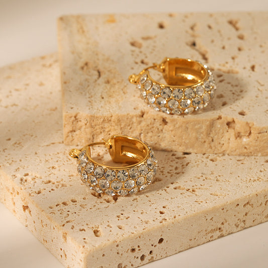 Diamond Gleam: 18K Gold-Plated Stainless Steel Earrings