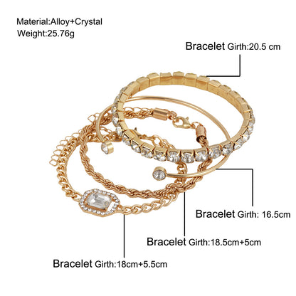 Bohemian Elegance: Vintage Crystal Bracelet Set - 4-Piece Twisted Cuff Chains