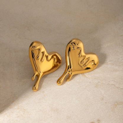 Gilded Affection: 18K Gold Stainless Steel Melting Heart Earrings