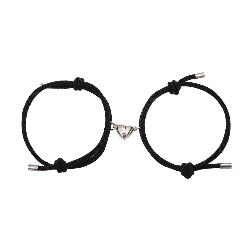 Magnetic Bond: Alloy Love Magnet Suction Couple Bracelet