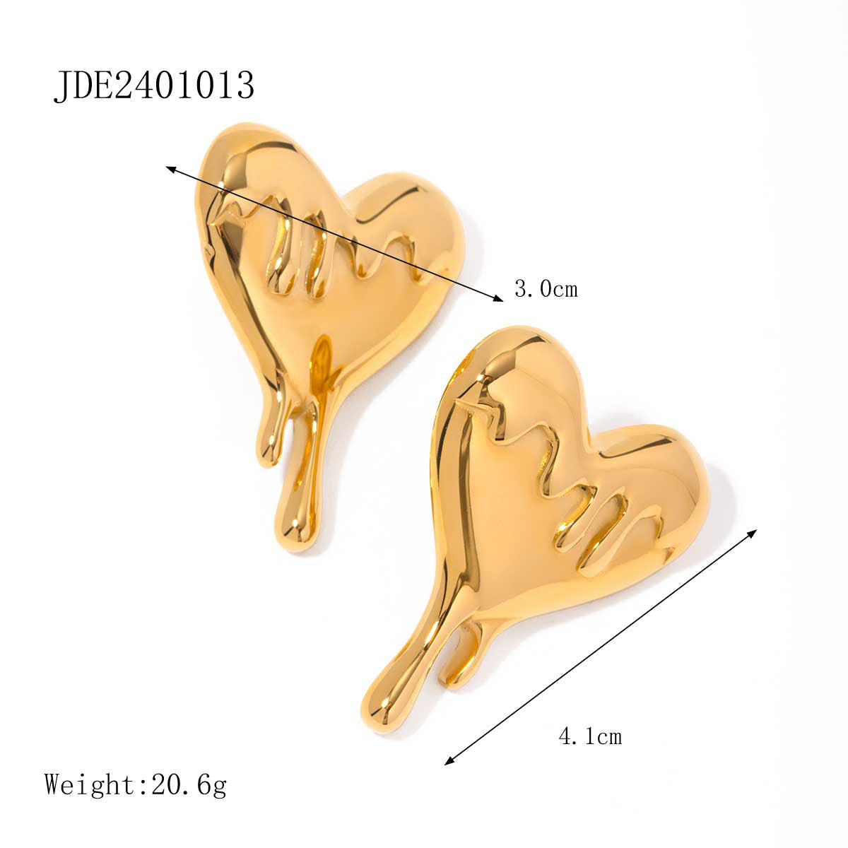 Gilded Affection: 18K Gold Stainless Steel Melting Heart Earrings