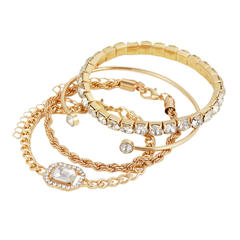 Bohemian Elegance: Vintage Crystal Bracelet Set - 4-Piece Twisted Cuff Chains