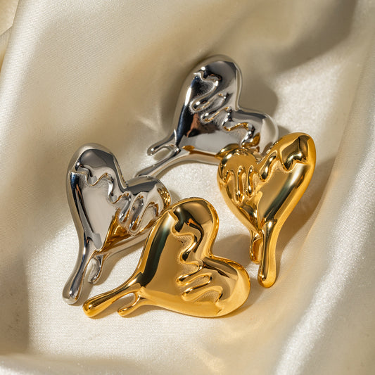 Gilded Affection: 18K Gold Stainless Steel Melting Heart Earrings