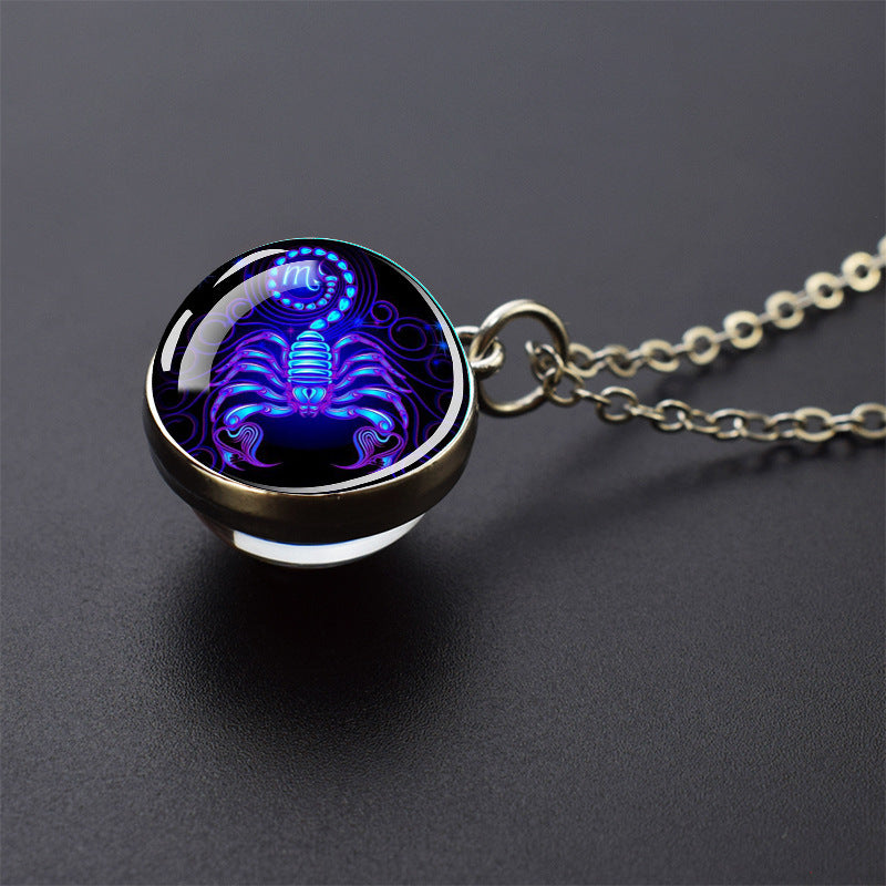 Zodiac Glow: Luminous 12 Constellation Necklace - 20mm Silver Creativity