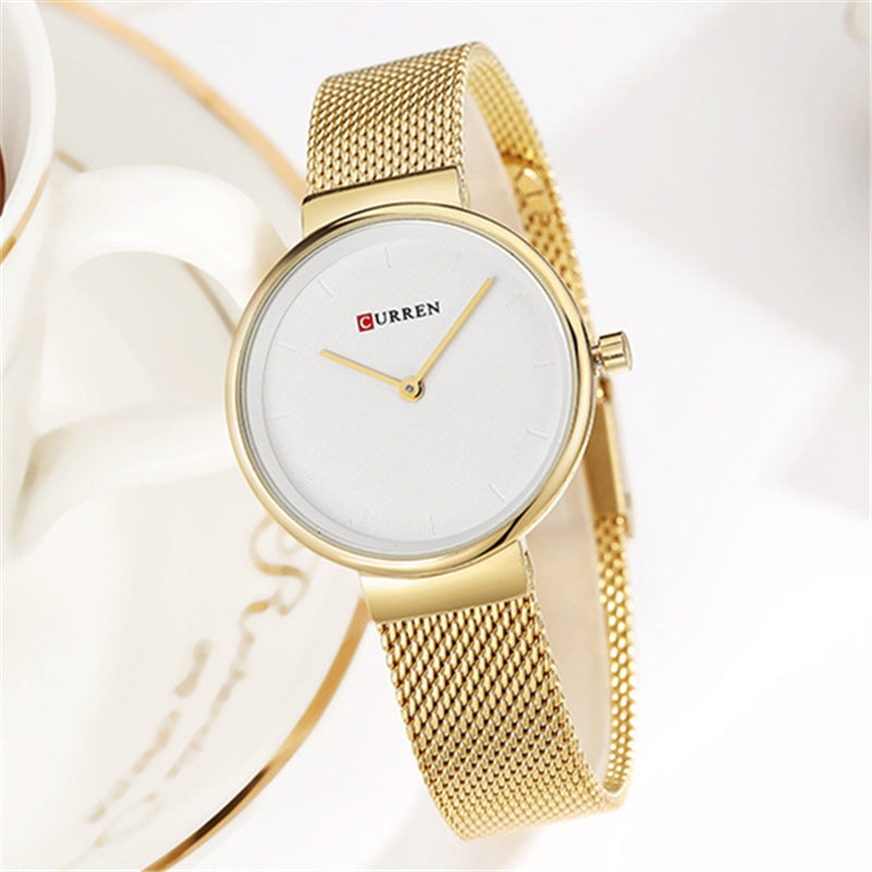 Stylish Elegance: Women's Mesh Belt Casual Business Pointer Quartz Watch