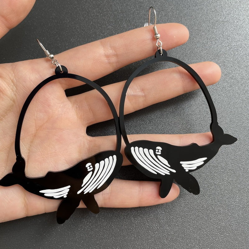 Whimsical Creatures: Acrylic Dangle Earrings in Asymmetric Black