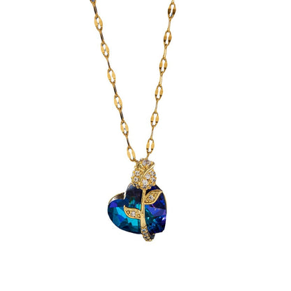 Sapphire Serenade: Women's Fashion Heart Pendant Necklace