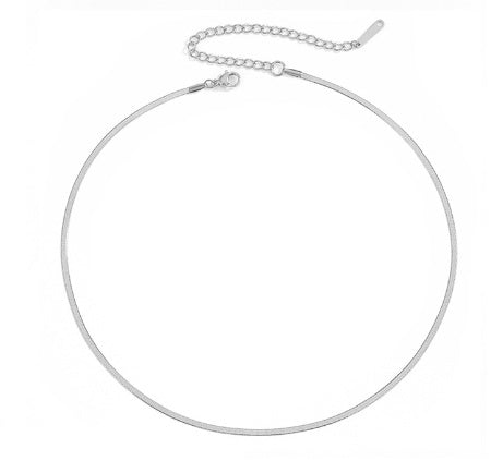 Streamlined Serpent: Women's Short Titanium Steel Flat Snake Bone Chain Necklace