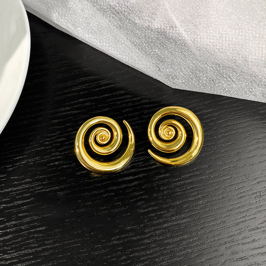 Golden Spin: Geometric Rotation 18K Gold Earrings