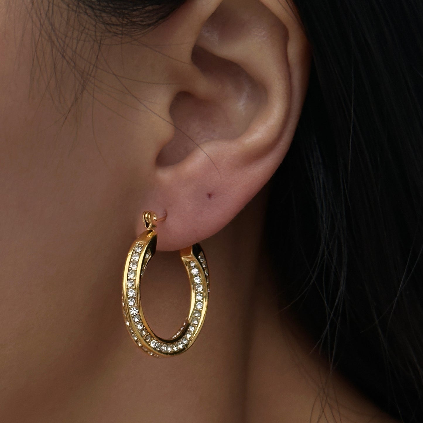 Chic Statement: Titanium Steel Zircon Twist Hoop Earrings