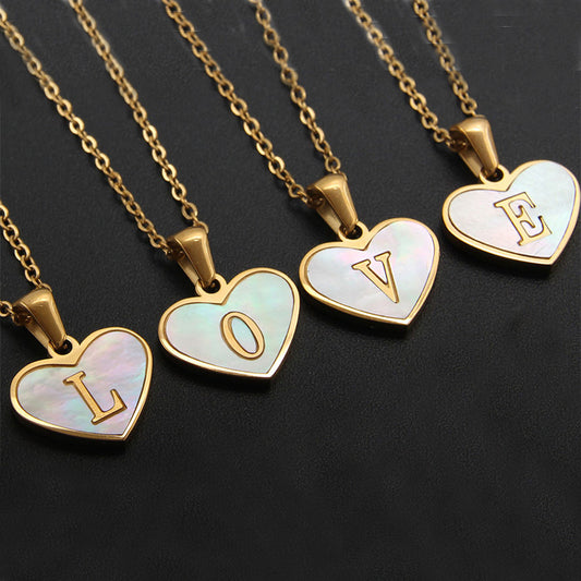 Heartfelt Elegance: 26-Letter White Shell Heart Necklace